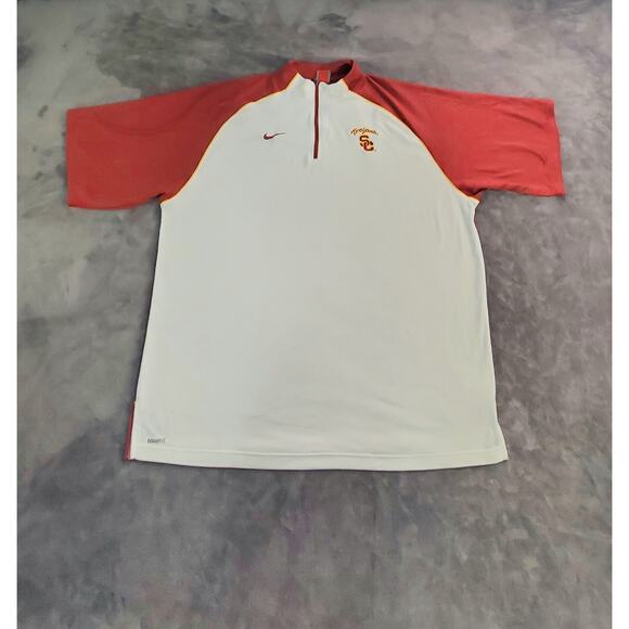 Nike Vintage USC Trojans Sz XL Embroidered WHITE Red Polo 1/4 Zip Mens Team C25 - Picture 1 of 10
